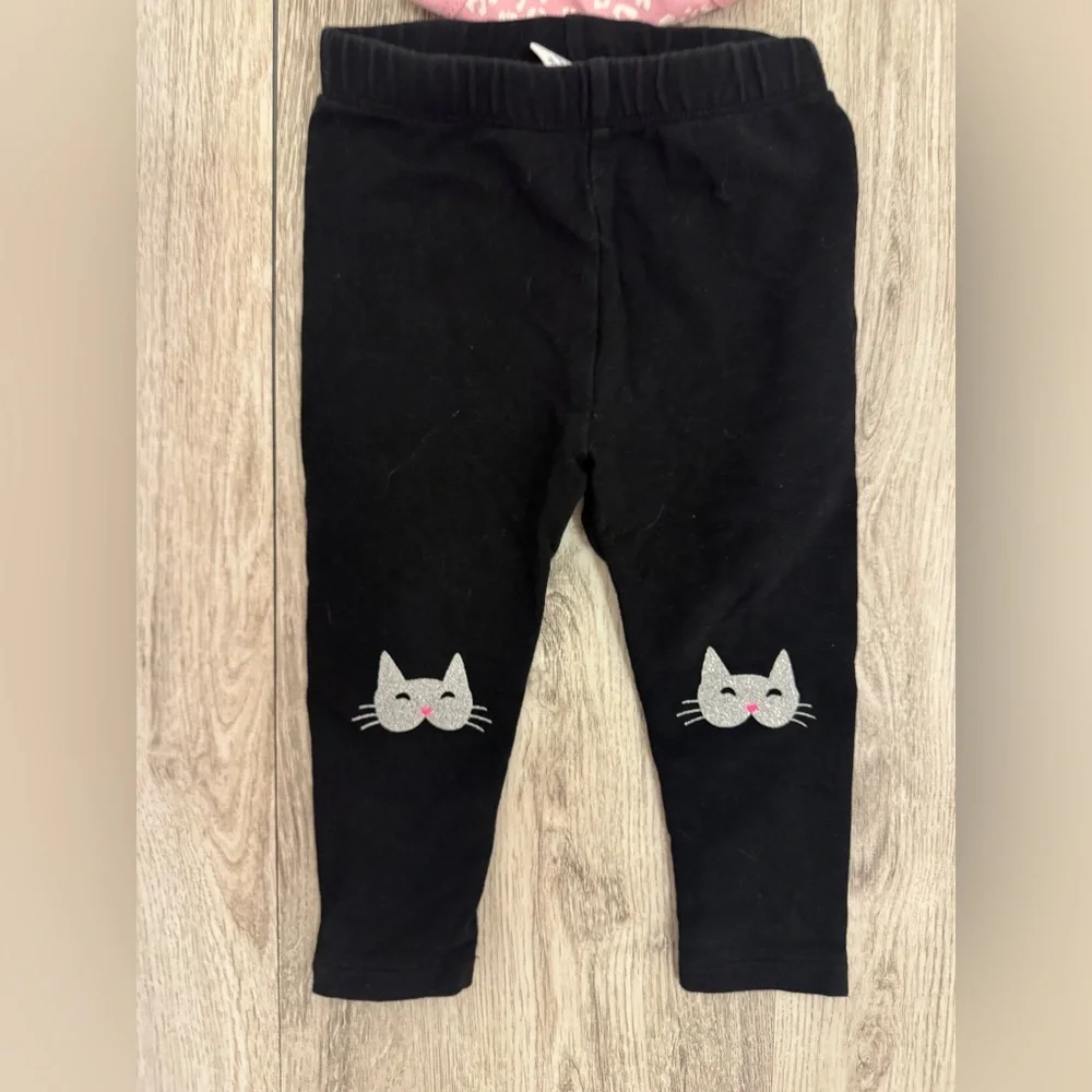Pink 'Meow' Baby Onesie and Black Cat Leggings Set
